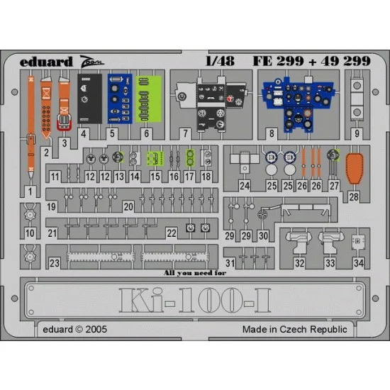 Eduard FE299 1/48 Kawasaki Ki-100 I Colour Photoetch Set Vol.2 for Hasegawa kit