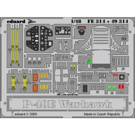 Eduard FE314 1/48 Curtiss P-40E Colour Photoetch Detail Set Vol.2 for Hasegawa kit