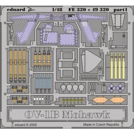 Eduard FE320 Colour Photoetch for 1/48 Grumman OV-1 Mohawk for Roden kit