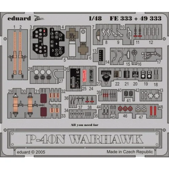 Eduard FE333 1/48 Curtiss P-40N Warhawk Colour Photoetch Detail Set Vol.2 for Hasegawa kit