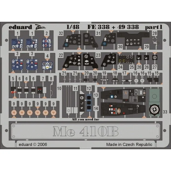 Eduard FE338 1/48 Messerschmitt Me 410B Colour Photoetch Set Vol.2 for Revell/Monogram kit - Model Planes