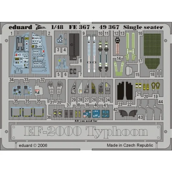 Eduard FE367 Colour Photoetch for 1/48 Eurofighter EF-2000 Typhoon Single Seater for Revell