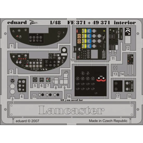 Eduard FE371 Colour Photoetch for 1/48 Avro Lancaster Interior for Tamiya kit - Model Planes