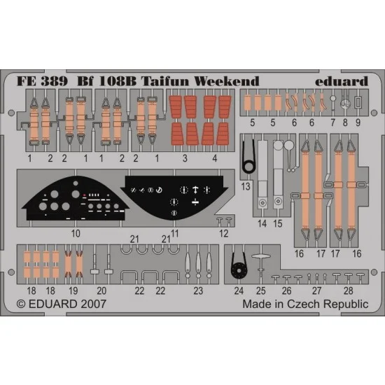 Eduard FE389 Colour Photoetch for 1/48 Messerschmitt Bf 108B Taifun Weekend for Eduard kit - Model Planes