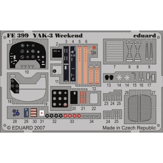 Eduard FE399 Colour Photoetch for 1/48 Yakovlev Yak-3 Weekend for Eduard kit