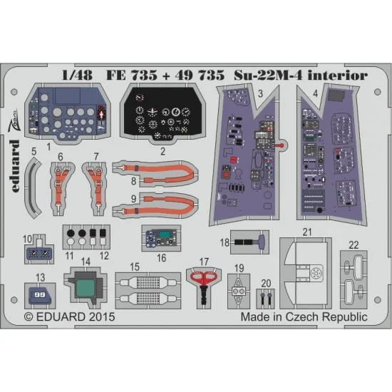 Eduard FE735 1/48 Sukhoi Su-22M-4 Interior Detail Set for Smer kit (1 PE sheet)