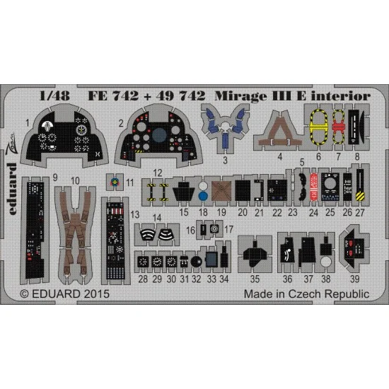 Eduard FE742 1/48 Dassault Mirage III E Interior Detail Set for Kinetic #48050 (1 PE sheet) - Model Planes