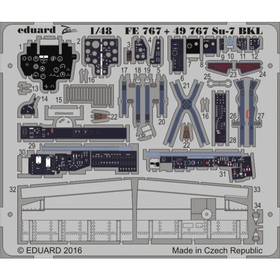 Eduard FE767 1/48 Sukhoi Su-7 Interior Detail Set for Smer kit (1 Photo-Etched Sheet)