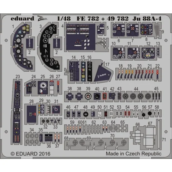 Eduard FE782 1/48 Junkers Ju 88A-4 Interior Detail Set for ICM kit (1 Photo-Etched Sheet)