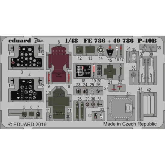 Eduard FE786 1/48 Curtiss P-40B Tomahawk Interior Detail Set for Airfix A05130 (1 Photo-Etched Sheet)