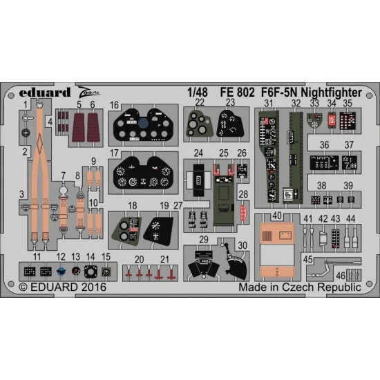 Eduard FE802 1/48 Grumman F6F-5/5N Nightfighter Interior Detail Set for Eduard (1 Photo-Etched Sheet)