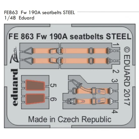 Eduard FE863 1/48 German Fw 190 A Seatbelts Steel Detail Set for Eduard (1pc) - Model Planes