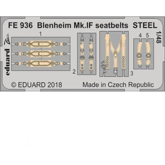 Eduard FE936 1/48 Blenheim Mk.IF Seatbelts STEEL Detail Set for Airfix kits - Model Planes