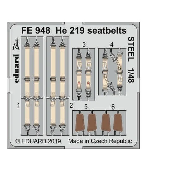 Eduard FE948 1/48 Heinkel He 219 Seatbelts Steel Detail set for Tamiya kits - Model Planes