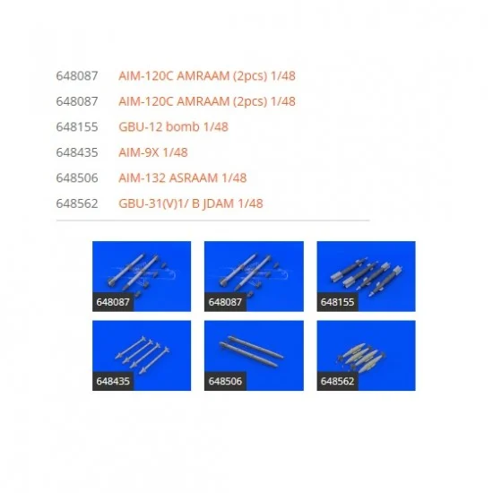 Eduard SIN648100 1/48 F-35A Lightning II Armament Super Detail Set for Tamiya kits