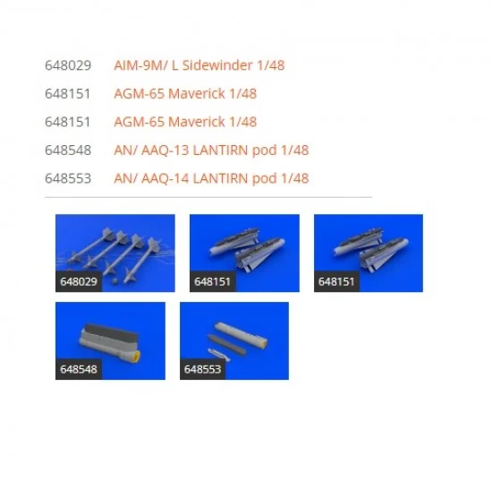 Eduard SIN648106 1/48 F-16 Fighting Falcon Armament w/Maverick Missiles Super Detail Set for Kinetic kits