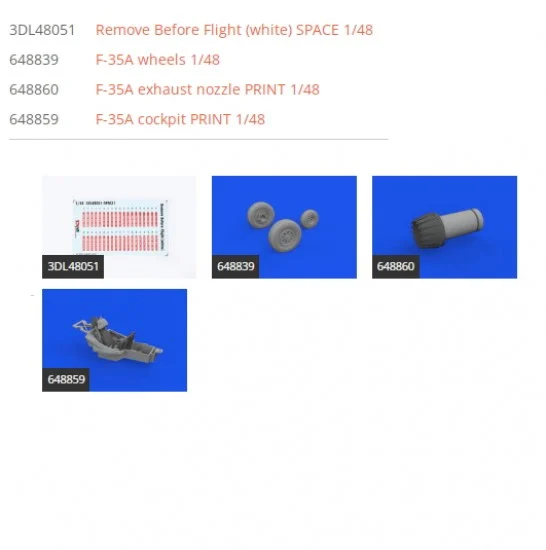 Eduard SIN648108 1/48 Lockheed Martin F-35A Lightning II Super Detail Set for Tamiya kits