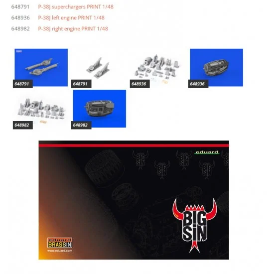 Eduard SIN648126 1/48 Lockheed P-38J Lightning Engines Super Detail Set for Tamiya kits