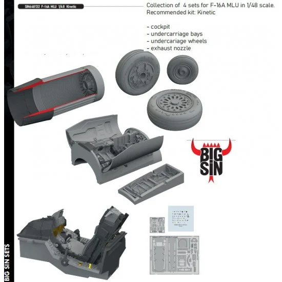 Eduard SIN648132 1/48 F-16A MLU Fighting Falcon Super Detail Set for Kinetic kits