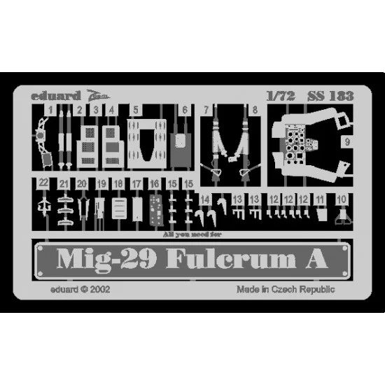 Eduard SS183 Photoetch for 1/72 Mikoyan-Gurevich MiG-29A Fulcrum for Italeri kit