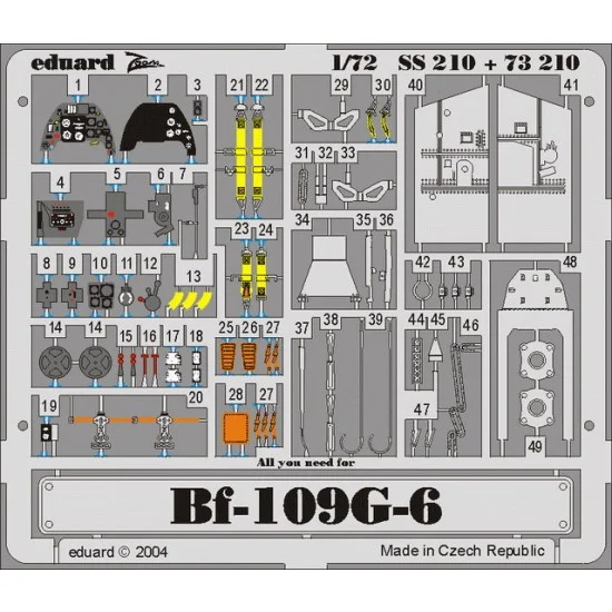 Eduard SS210 Colour Photoetch for 1/72 Messerschmitt Bf 109G-6 for Hasegawa kit