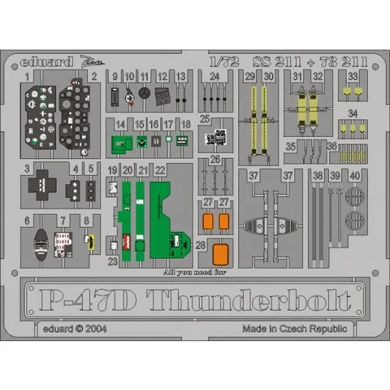 Eduard SS211 1/72 P-47D-30 Thunderbolt Colour Photoetch Set Vol.2 for Revell kit