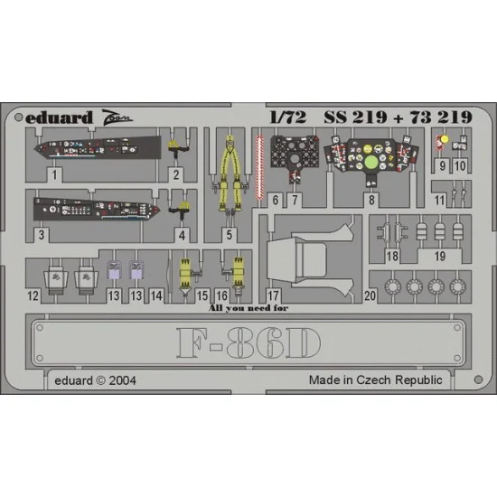Eduard SS219 Colour Photoetch for 1/72 North American F-86D Sabre for Hasegawa kit