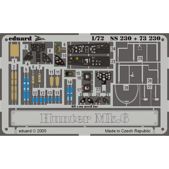 Eduard SS230 Colour Photoetch for 1/72 Hawker Hunter Mk.6 for Revell kit - Model Planes