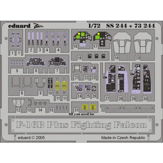 Eduard SS244 Colour Photoetch for 1/72 F-16B Fighting Falcon Plus for Hasegawa kit