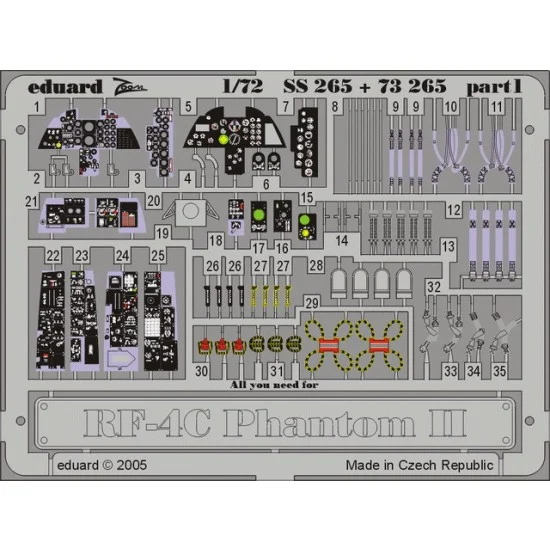 Eduard SS265 Colour Photoetch for 1/72 McDonnell Douglas RF-4C Phantom II for Hasegawa kit