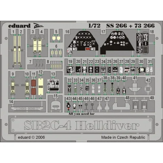 Eduard SS266 Colour Photoetch for 1/72 Curtiss SB2C-4 Helldiver for Academy kit