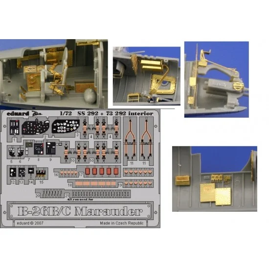 Eduard SS292 Colour Photoetch for 1/72 Martin B-26B/C Marauder Interior for Hasegawa kit