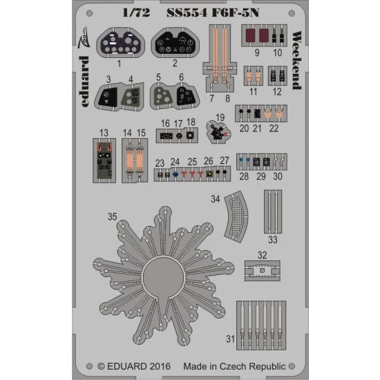 Eduard SS554 1/72 Grumman F6F-5N Hellcat Nightfighter Weekend Interior Detail Set for Eduard kit (1PE)