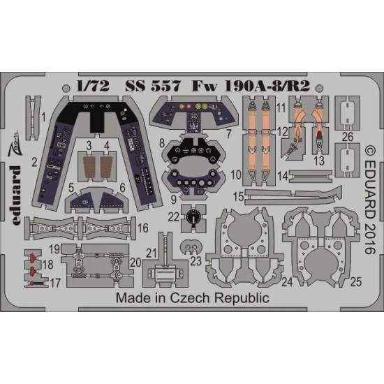 Eduard SS557 1/72 Focke-Wulf Fw 190A-8/R2 Weekend Interior Detail Set for Eduard kit (1PE)