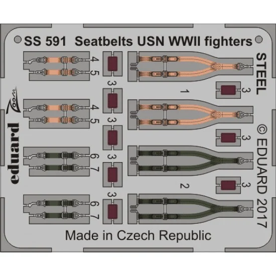 Eduard SS591 1/72 WWII USN Fighters Seatbelts (Steel, 1 Photo-Etched Sheet)