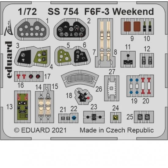 Eduard SS754 1/72 Grumman F6F-3 Hellcat Weekend Edition Detail Set for Eduard kits
