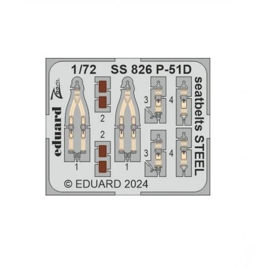 Eduard SS826 1/72 P-51D Mustang Seatbelts Colour PE sheet for Eduard kits