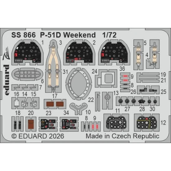 Eduard SS866 1/72 P-51D Mustang Weekend Detail Parts for Eduard kits
