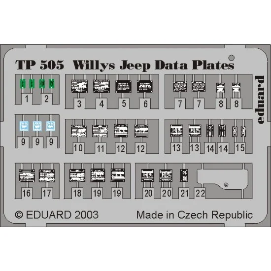 Eduard TP505 Colour Photoetch for 1/35 Willys Jeep Placards - Military Vehicles & Tanks
