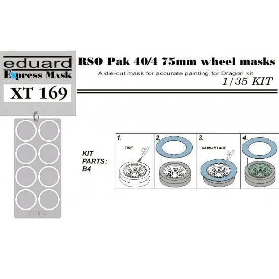 Eduard XT169 1/35 RSO Pak 40/4 75mm Wheel Mask for Dragon kit - Military Vehicles & Tanks