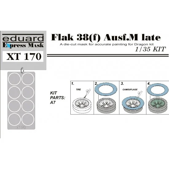 Eduard XT170 1/35 Flakvierling 38(f) Ausf.M Late Wheel Mask for Dragon kit - Military Vehicles & Tanks