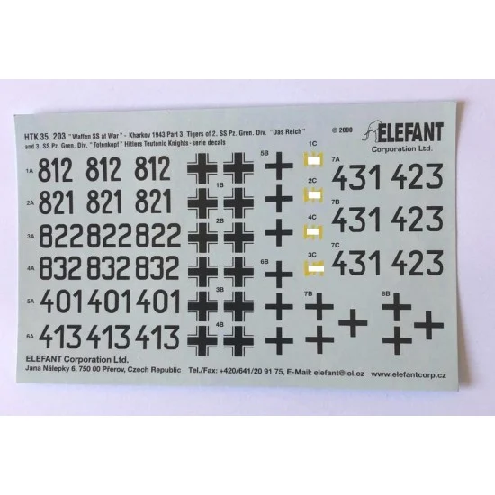 Elefant Corporation HTK35203 Decals for 1/35 Kharkov 1943 Part 3: Tigers of Das Reich & Totenkopf - Military Vehicles & Tanks