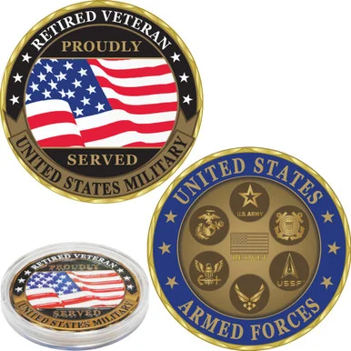 Retired Veteran Challenge Coin CH0016AC (CK019) - Eagle Emblems