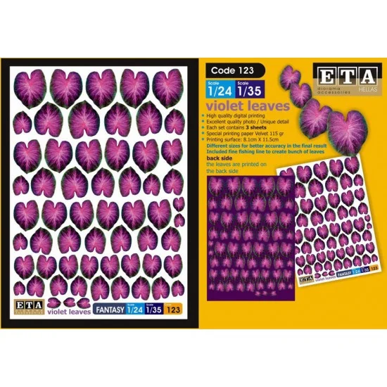 ETA Diorama 123 1/24, 1/35 Violet Leaves (3 sheets) - Scenics & Diorama