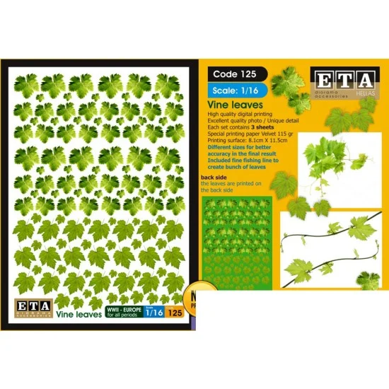 ETA Diorama 125 1/16 Vine Leaves for All Season (3 sheets) - Scenics & Diorama