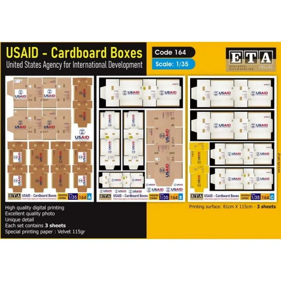 ETA Diorama 164 1/35 Modern USAID Cardboard Boxes (3 sheets) - Scenics & Diorama