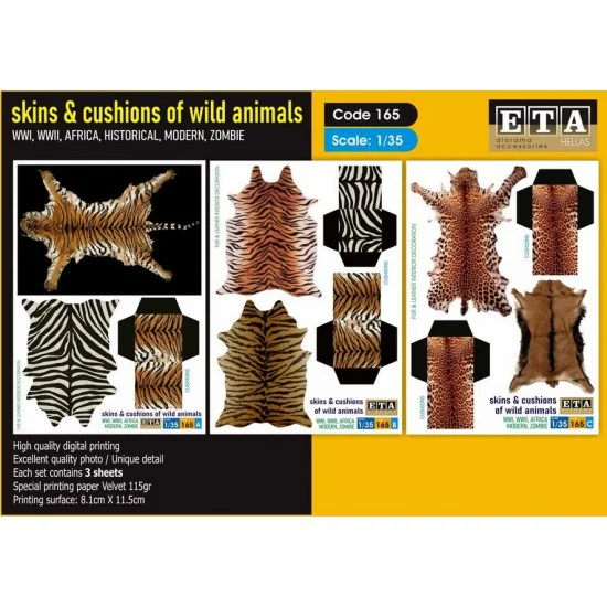 ETA Diorama 165 1/35 Skins and Cushions of Wild Animals (3 sheets) - Scenics & Diorama