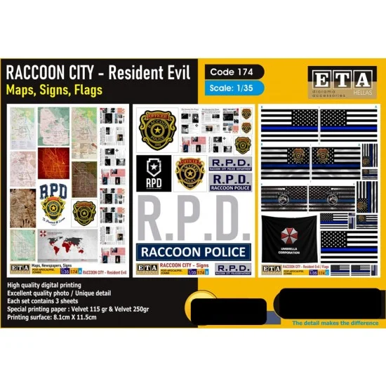 ETA Diorama 174 1/35 Raccoon City - Resident Evil Maps, Signs, Flags