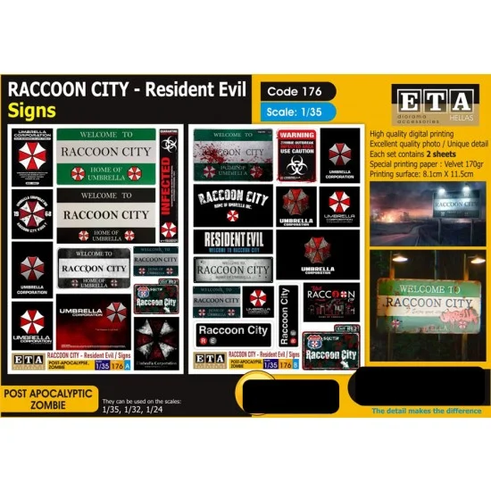 ETA Diorama 176 1/35 1/32 1/24 Raccoon City - Signs