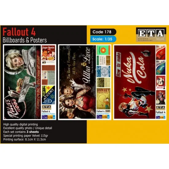 ETA Diorama 178 1/35 Fallout 4 Billboards & Posters (3 sheets) - Scenics & Diorama